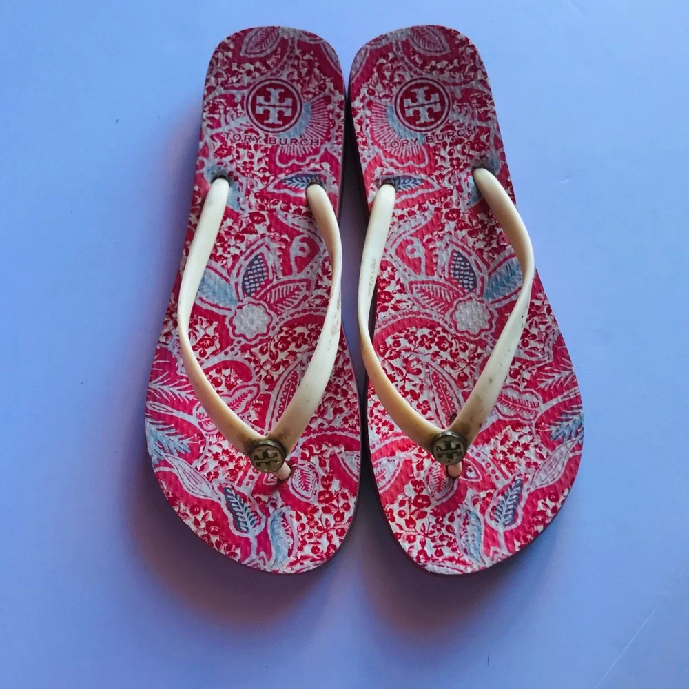 Tory Burch Red Floral Flip‎ Flops